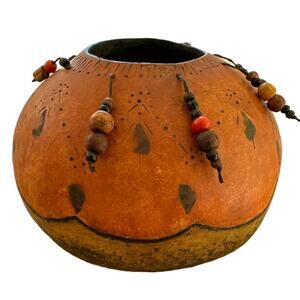 Hollow Carved Gourd with Beads 5” Diameter